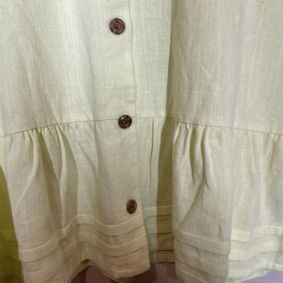lee yellow linen blend peplum button front top womens size L short sleeve - Picture 5 of 11